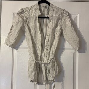 Guess Cream Shirt with Navy Micro-Dot Detail